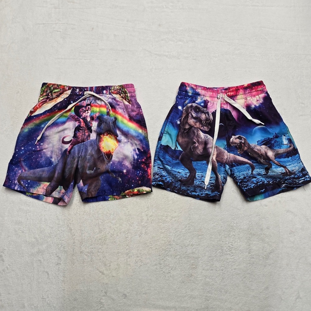 Unbranded Boys Galaxy Dinosaur Cat Space Swim Trunks Multicolor Size 6T